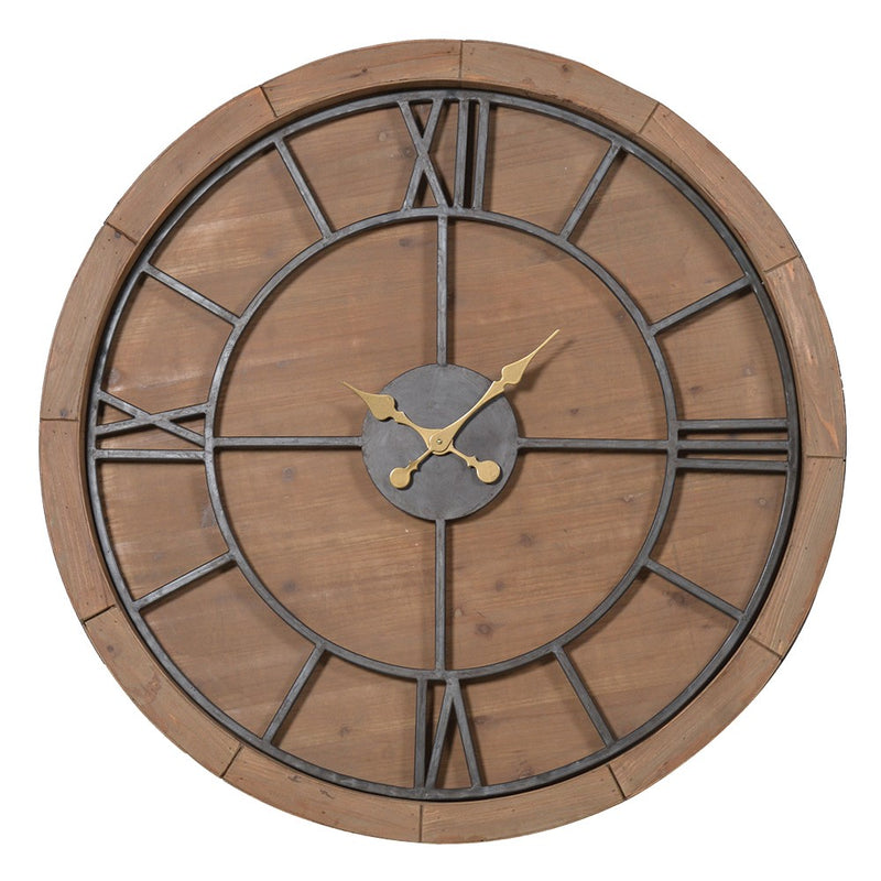 Wood Metal Round Clock