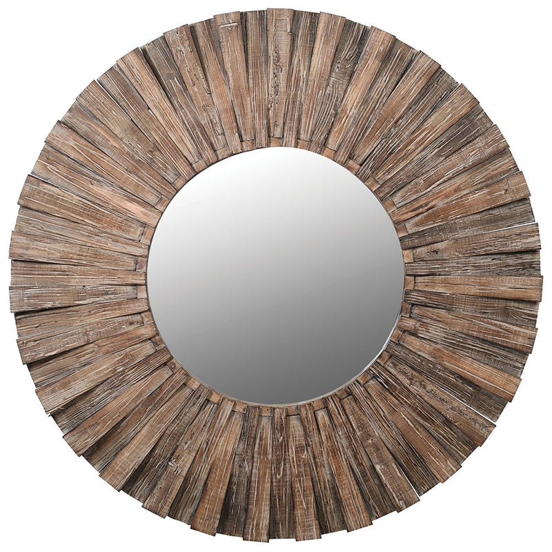 Large Fir Wood Round Mirror