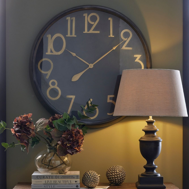 Black/Brass Round Wall Clock