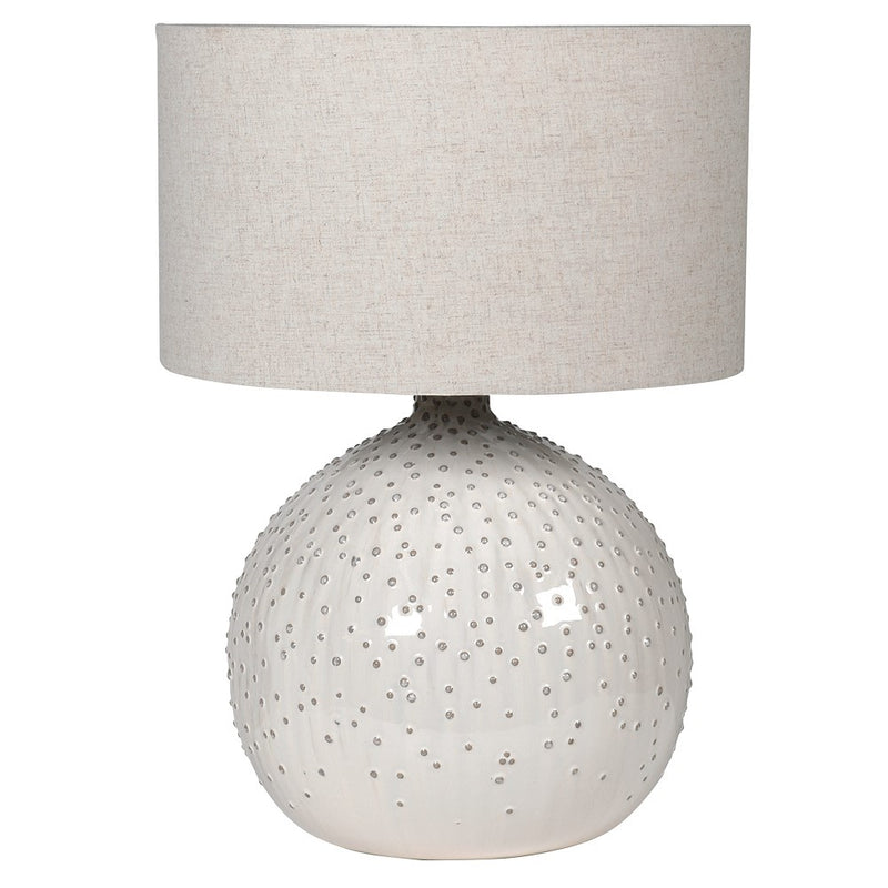 White Textured Table Lamp W/ Linen Shade