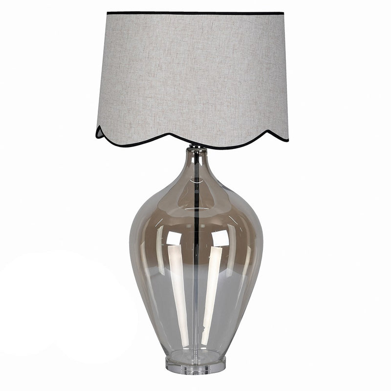 Amber & Chrome Tinted Glass Lamp W/Linen Shade