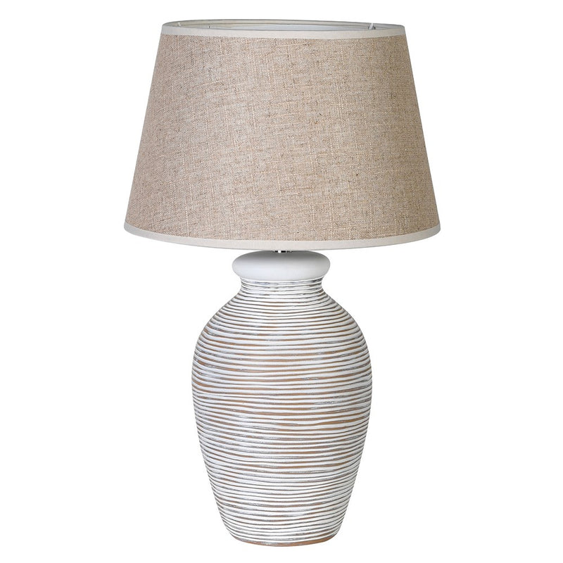 White Washed Ridge Table Lamp W/ Linen Shade