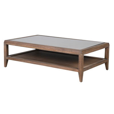 Wood & Rattan Glass Top Coffee Table