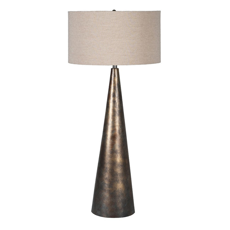 Antique Dark Bronze Pyramid Floor Lamp W/Linen Shade