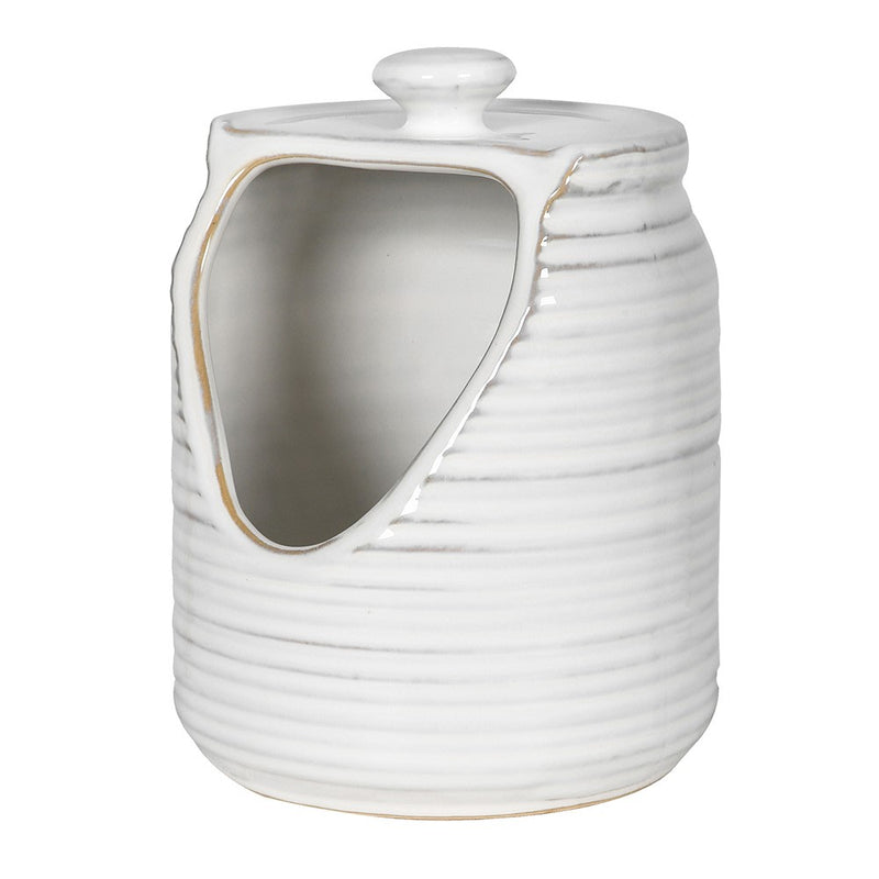 Ribbed White Ceramic Salt Pig