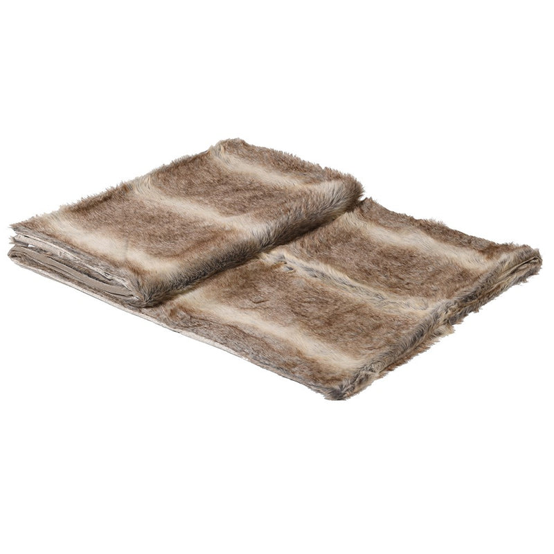 Brown & Beige Large Stripe Faux Fur Throw 140x180cm