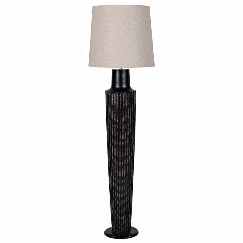 Black Ridged Floor Lamp W/Linen Shade