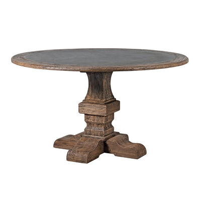 Reclaimed Elm & Zinc Top Round Dining Table