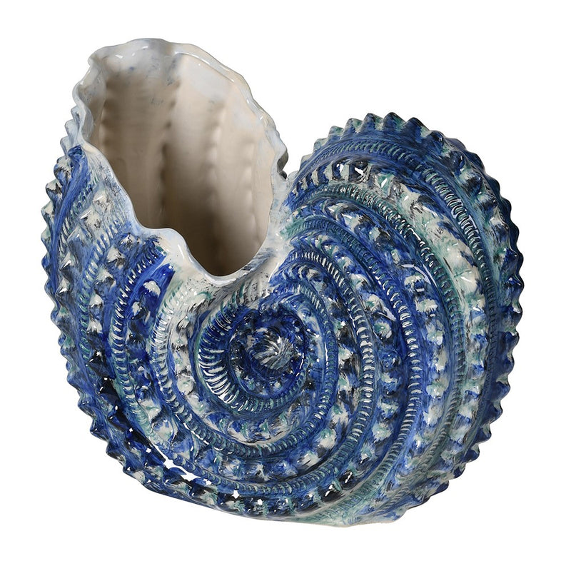 Large Ceramic Blue & White Shell Vase