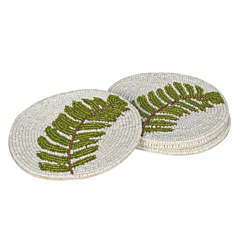 S/4 Green Leaf Beaded Coasters