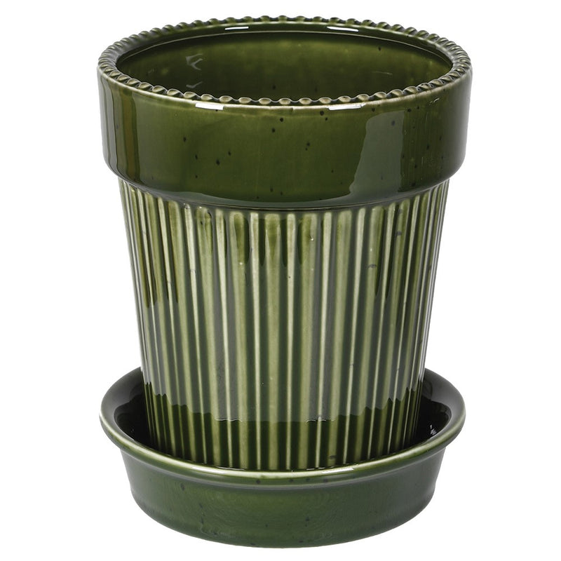Green Stripe Small Ceramic Planter