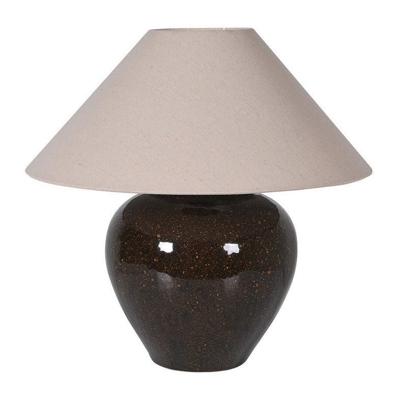 Black Glazed Speckle Table Lamp W/ Linen Shade