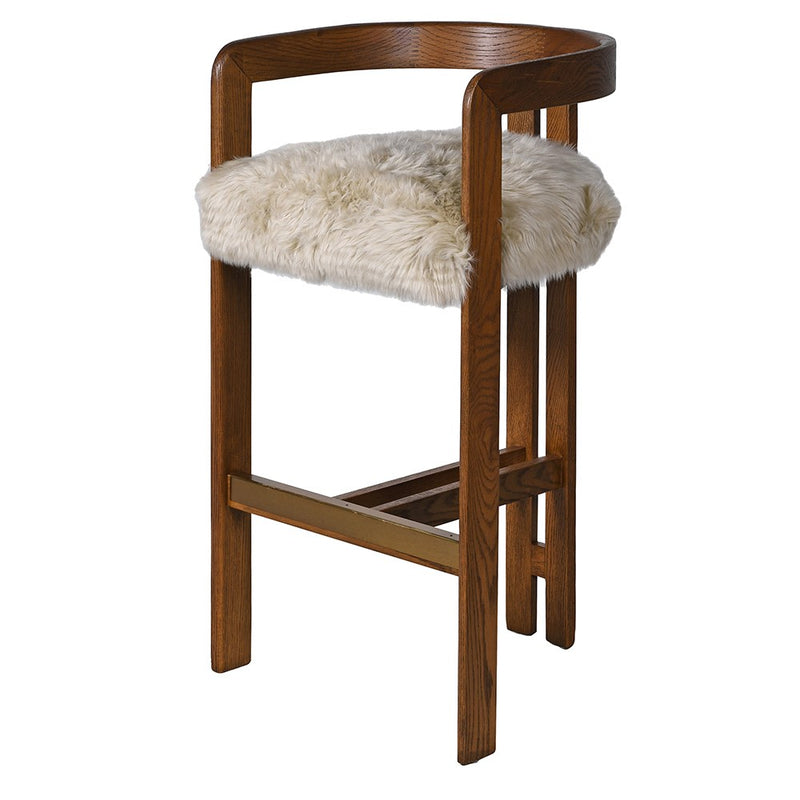 Oak Cream Sheepskin Barstool