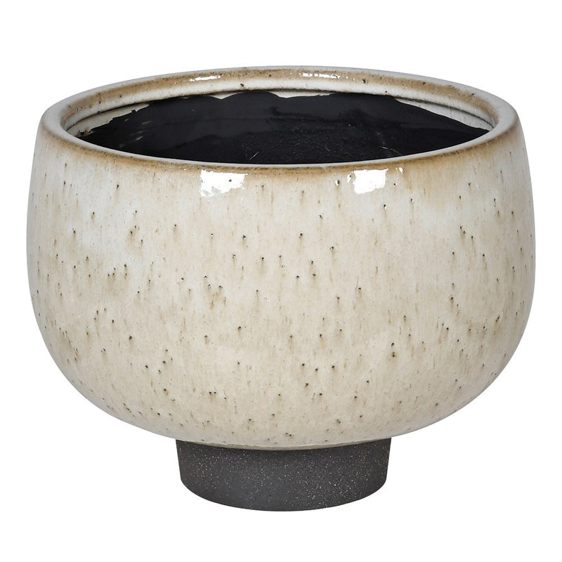 Round Beige Speckled Cream Ceramic Planter