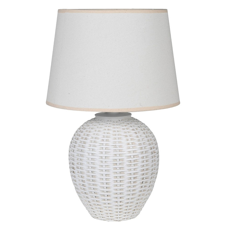 White Woven Table Lamp with Linen Shade