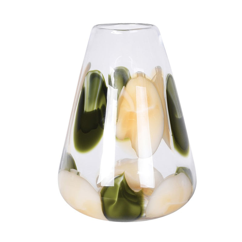 White, Green & Cream Patterned Glass Vase