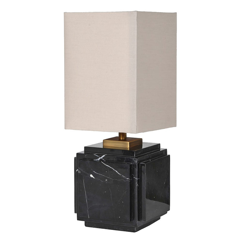 Black Marble Square Base Lamp With Linen Shade