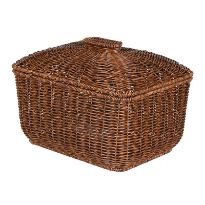 Dark Brown Rattan Effect Lidded Basket