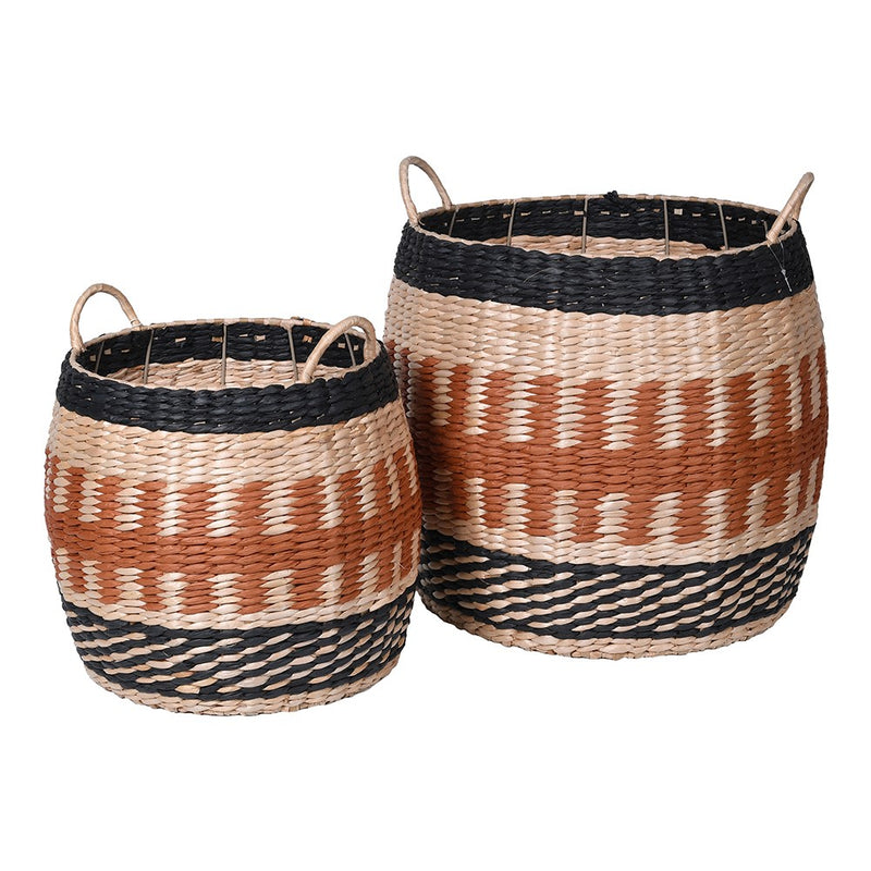 S/2 Natural, Black & Terracotta Pattern Baskets