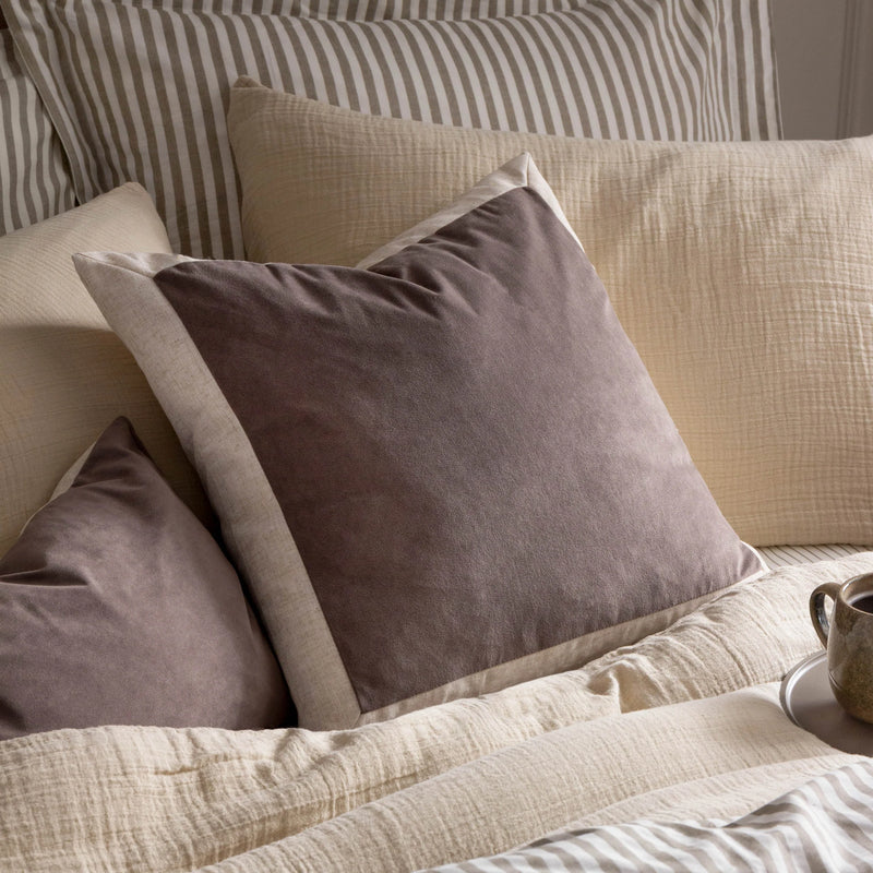 50x50cm Taupe Linen Velvet Cushion With Cream Border