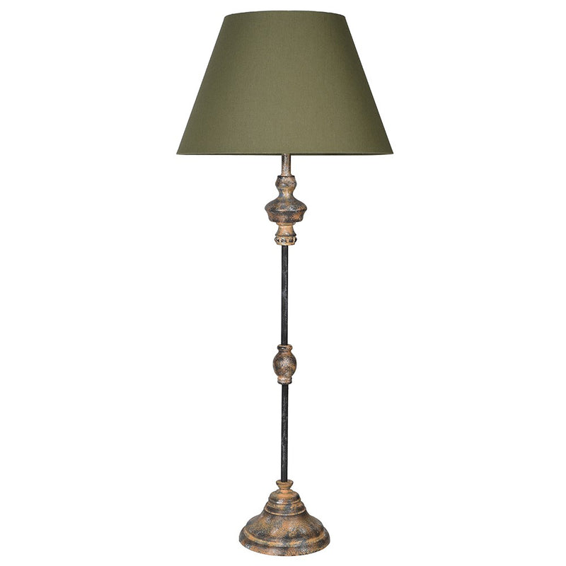 Tall Aged Stem Table Lamp W/Cotton Shade
