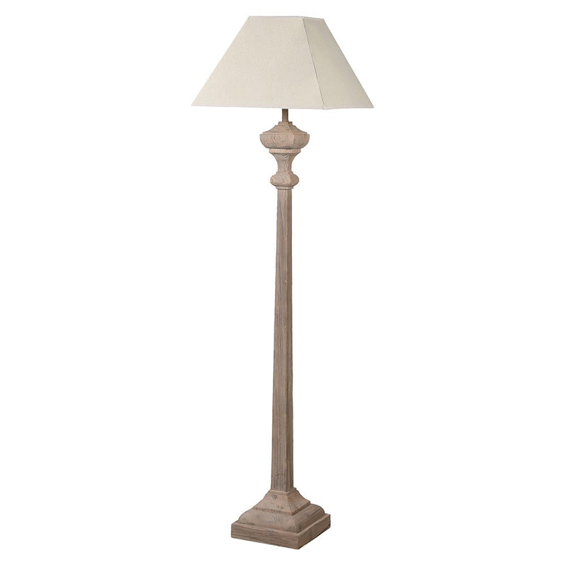 Slim Fir Wood Carved Floor Lamp W/Linen Shade