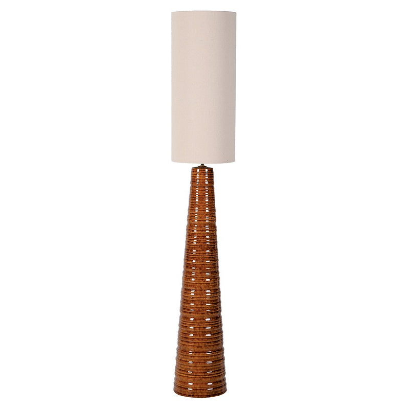 Ribbed Amber Floor Lamp W/ Linen Shade