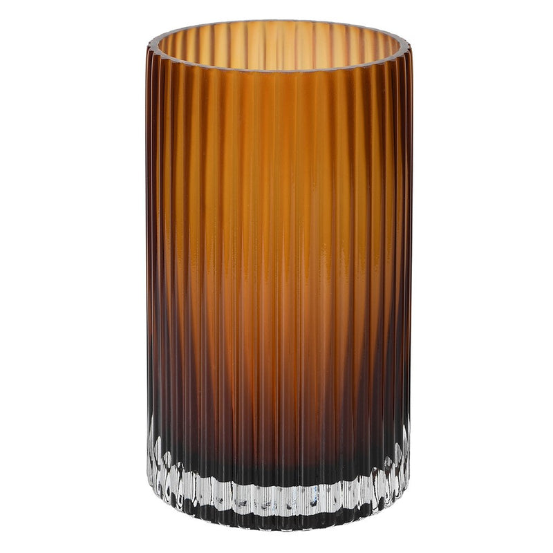Large Amber Fluted Glass Vase