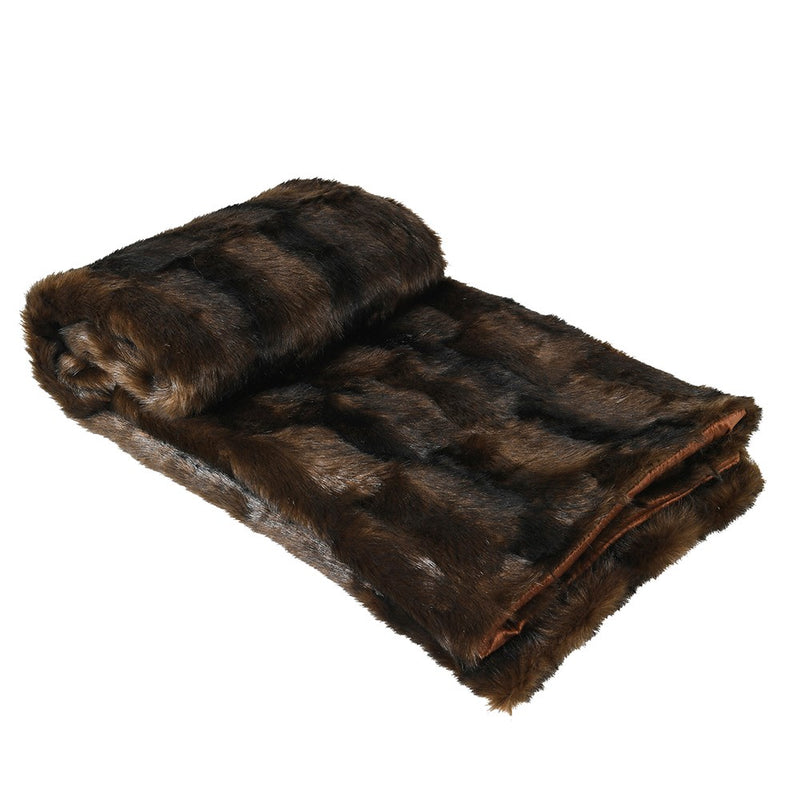 Large Brown Stripe Faux Fur Throw