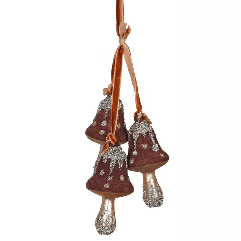 Triple Chestnut Glitter Mushrooms Hanging Decoration