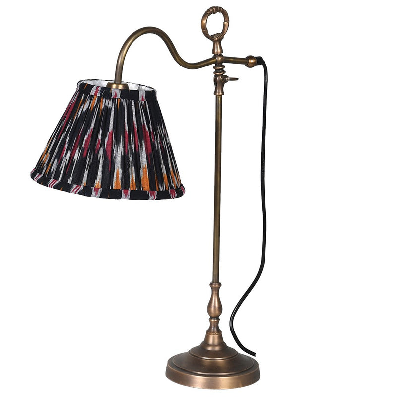 Antique Brass Table Lamp With Ikat Shade