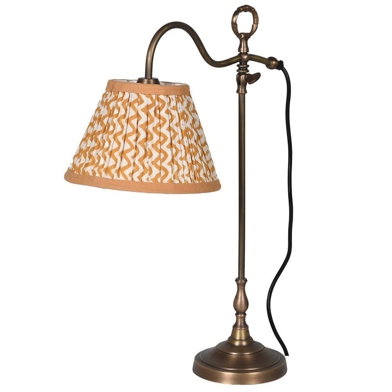 Antique Brass Desk Lamp with Mustard Shade