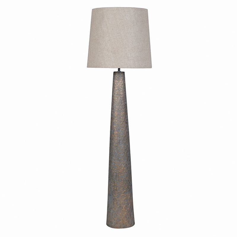Antique Bronze Pyramid Floor Lamp W/Linen Shade