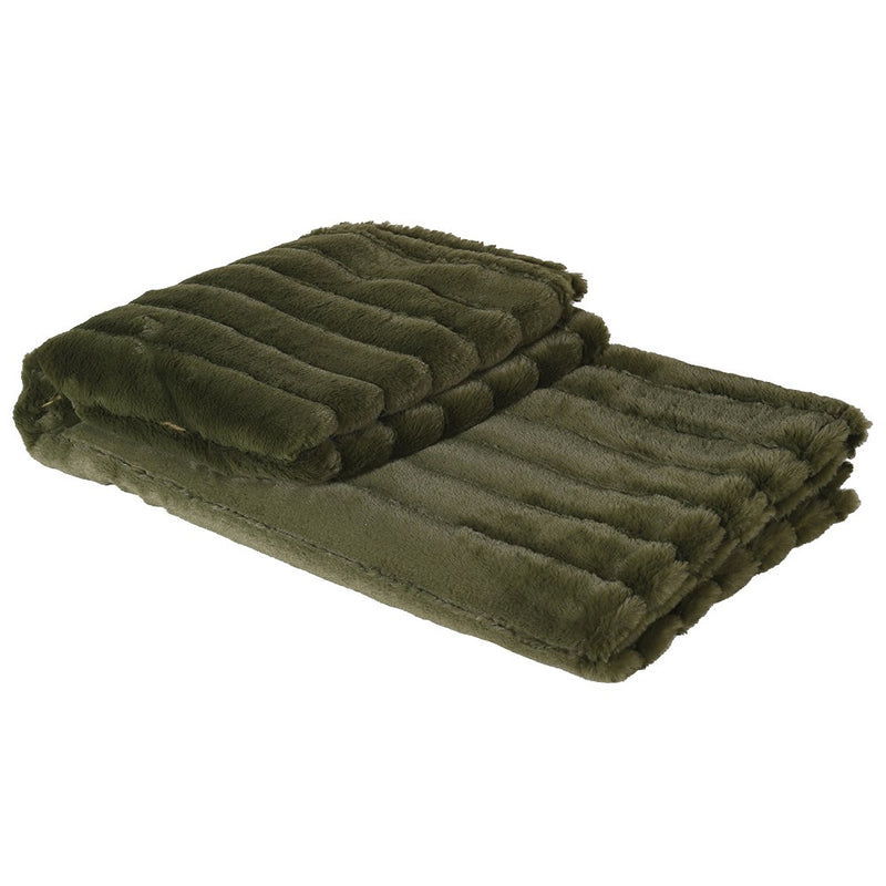 Ribbed Olive Green Faux Fur Throw