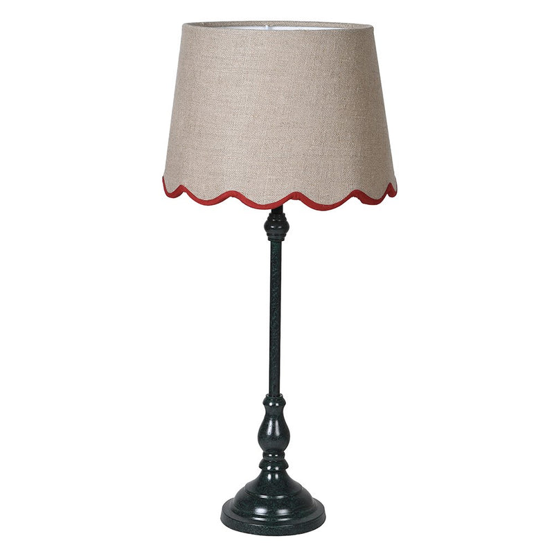 Table Lamp W/ Red Scalloped Shade