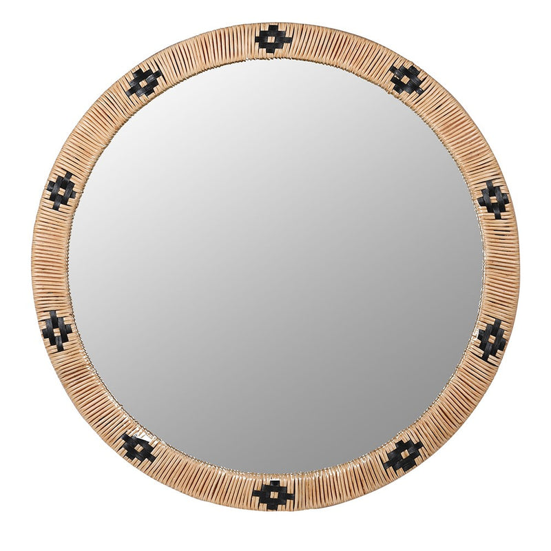 Rattan/Black Weave Round Mirror