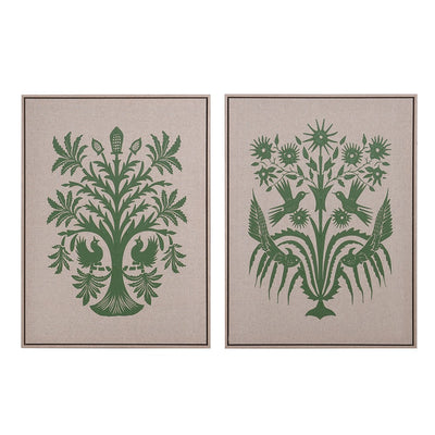 S/2 Art Nouveau Green Print Pictures