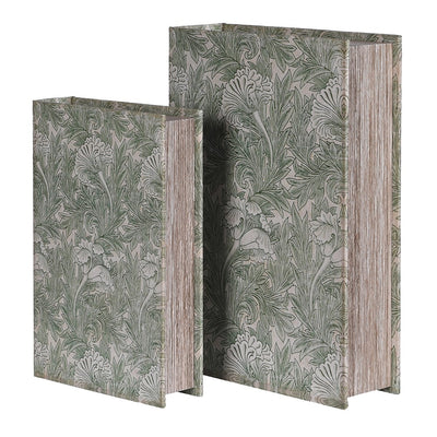 S/2 Green Floral Book Boxes