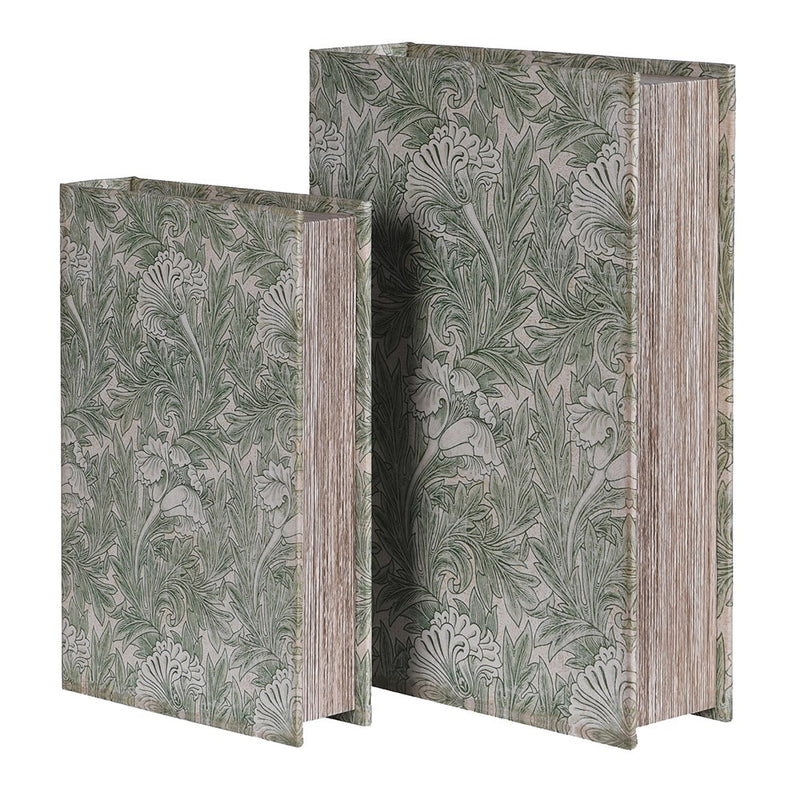 S/2 Green Floral Book Boxes