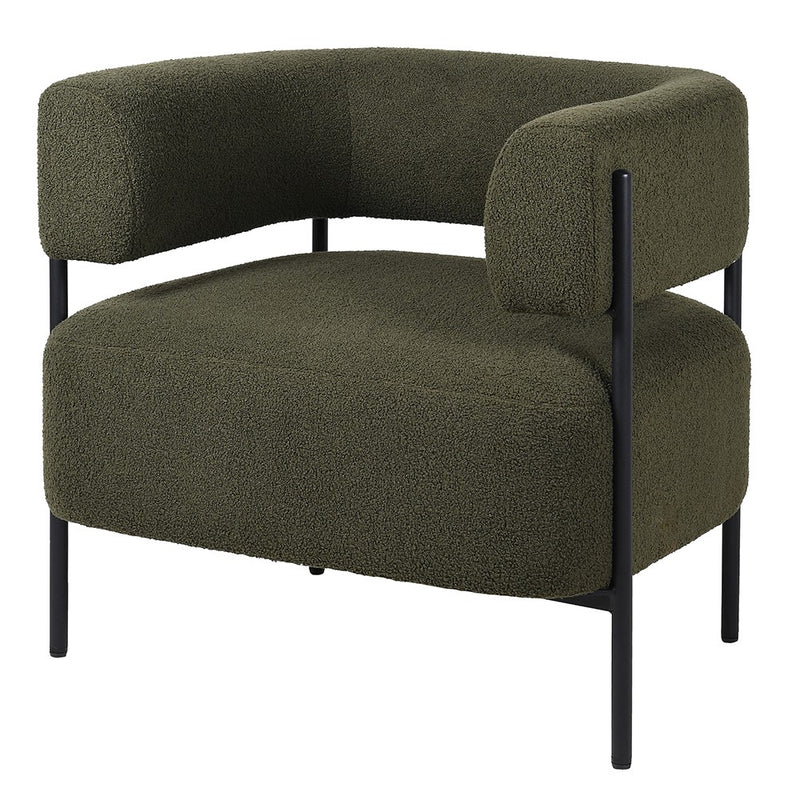 Moss Green Boucle Curved Accent Chair