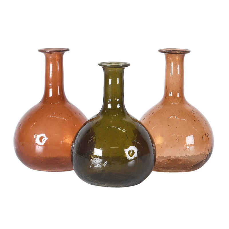 S/3 Amber & Green Bud Vases