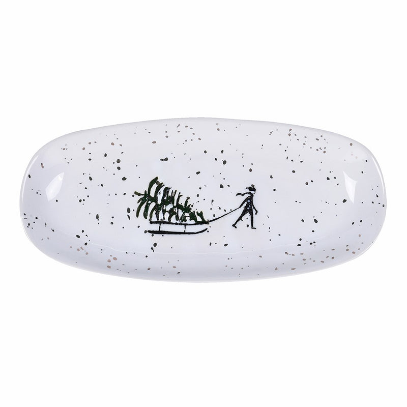 White & Black Speckled Tree Sledge Platter