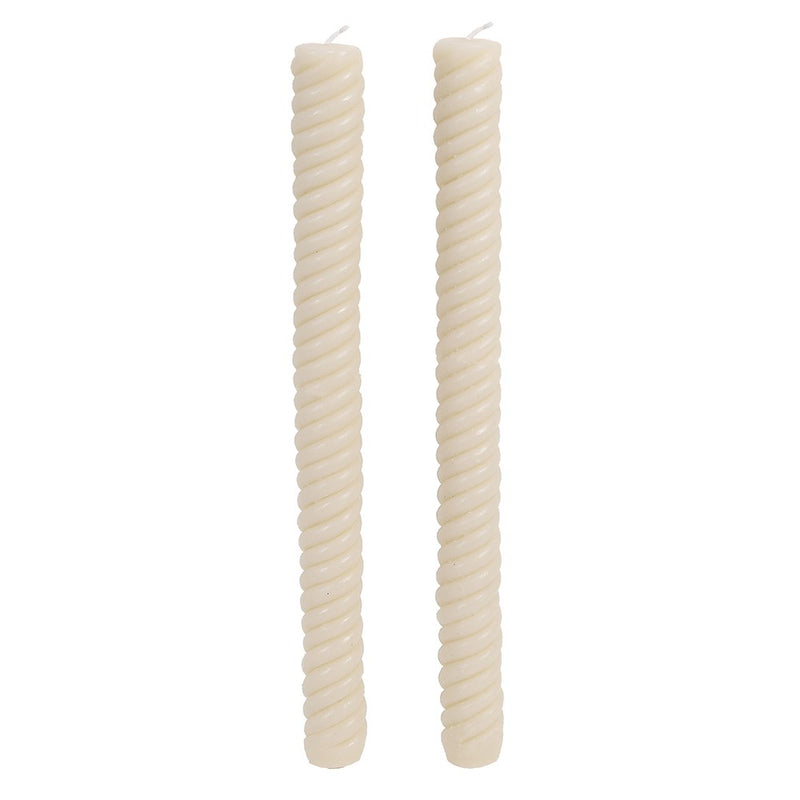 S/2 Beige Twisted Dinner Candles