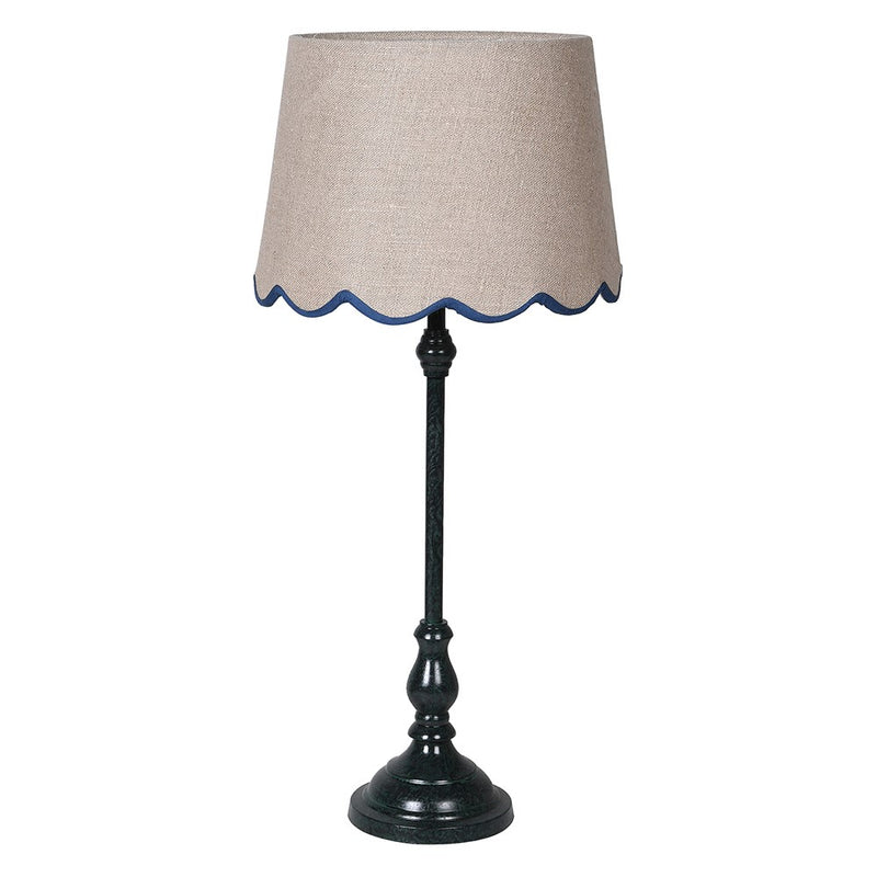 Table Lamp W/Blue Scalloped Shade