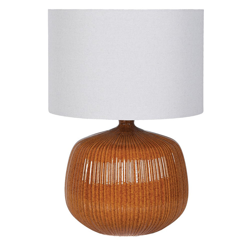 Ribbed Orange Table Lamp W/Linen Shade