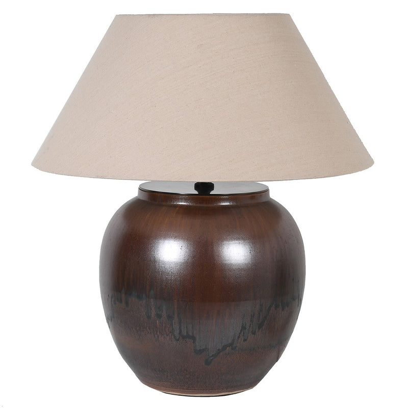 Brown Glaze Porcelain Table Lamp W/Shade