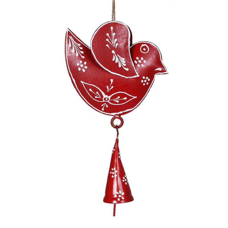 Red Folk Bird Ornament With Bell