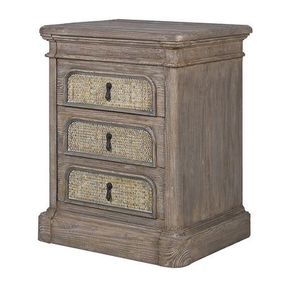 Pine & Rattan 3 Drawer Bedside