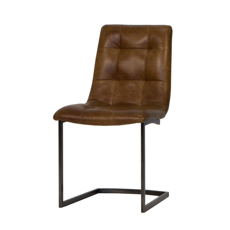 Brown Leather Quilted Dining Chair