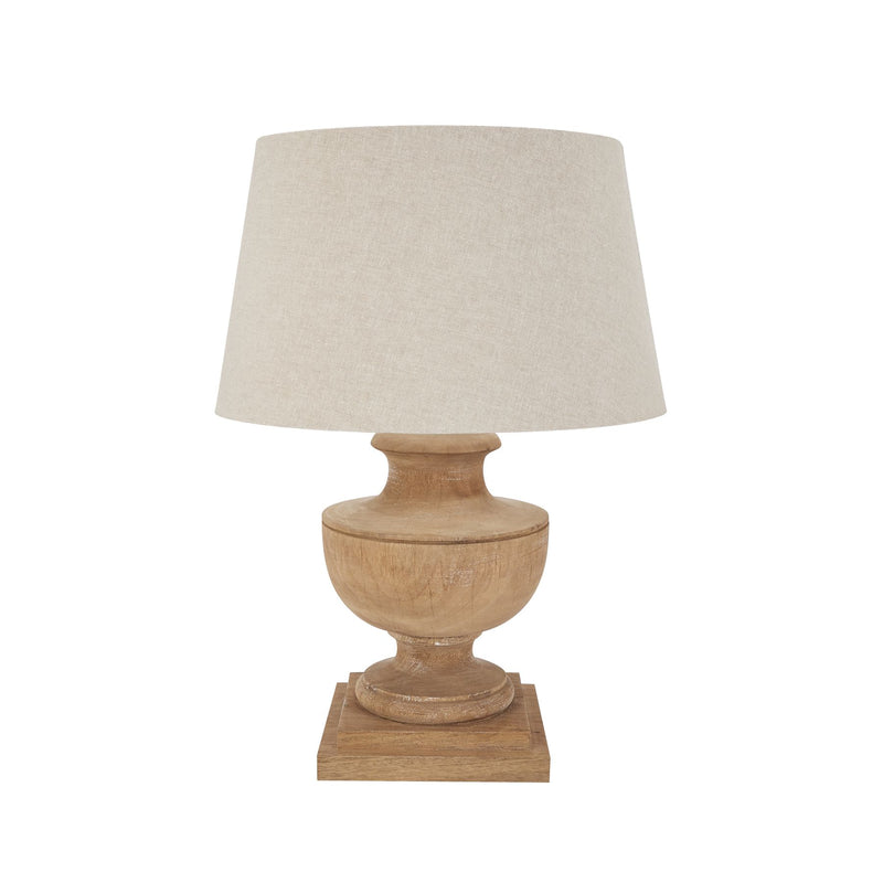 Natural Wood Urn Table Lamp W/ Linen Shade